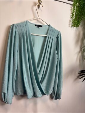 Boston Proper Shimmering Aqua Blouse